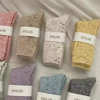 Зимние утолщенные кашемировые шерстяные теплые домашние тапочки, чулки, женские японские модные однотонные теплые длинные носки в стиле Харадзюку
