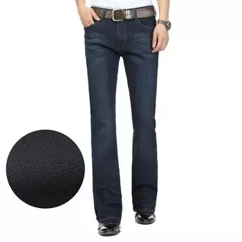 Зимние утолщенные мужские расклешенные джинсы, расклешенные брюки, свободный крой, мужские дизайнерские классические джинсовые джинсы с высокой талией 28 темно-синий