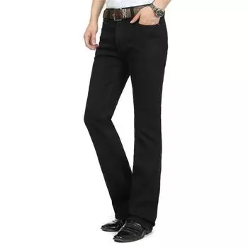 Зимние утолщенные мужские расклешенные джинсы, расклешенные джинсы, мужские черные джинсы со средней посадкой 29 чёрный