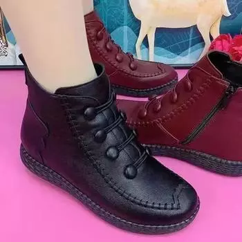 Зимние утолщенные нескользящие короткие зимние сапоги, женские теплые хлопковые сапоги для мам, женская обувь, хлопковая обувь, ботильоны с мягкой подошвой 35 темно-коричневого