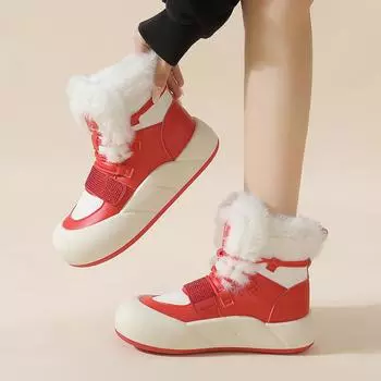 Зимние утолщенные плюшевые ботильоны женские 2024 новые теплые зимние ботинки из искусственной кожи женские черные зимние ботинки на шнуровке на плоском каблуке из хлопка 35 бежевый