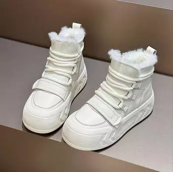 Зимние утолщенные плюшевые ботильоны женские новые теплые зимние ботинки из спилковой кожи женские черные зимние ботинки на шнуровке на плоском каблуке из хлопка 35 грязно-белый