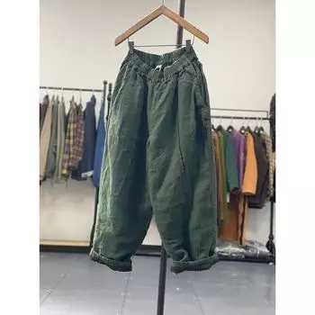 Зимние утолщенные повседневные брюки женские свободные и тонкие универсальные брюки-харлан с задним карманом рваные брюки хлопковые брюки прилив M Recommendations 90-105 чёрный