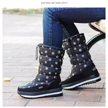 Зимние утолщенные теплые хлопковые сапоги с принтом снежинок, повседневные зимние сапоги 40 белый