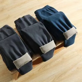 Зимние утолщенные теплые мужские эластичные наколенники Защита талии плюс флисовые брюки Мужские внутренние брюки с длинными джинсами из хлопка с хранением тепла XL темно-серого