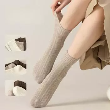 Зимние утолщенные теплые носки-махровые носки-махровые носки-махровые носки-тапочки до середины голени в студенческом стиле One size белый