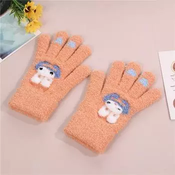 Зимние утолщенные теплые перчатки для девочек Детские перчатки с полупальцами для мальчиков и девочек Детские перчатки с полупальцами для письма Маленькая девочка Пять One Size