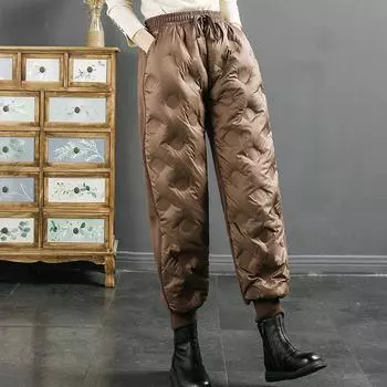 Зимние утолщенные теплые пуховые хлопковые брюки, женские свободные женские шаровары с высокой талией, повседневные женские брюки S кофейный
