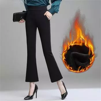 Зимние утолщенные теплые женские элегантные узкие модные эластичные брюки-клеш с высокой талией для женщин, офисные узкие брюки для женщин S