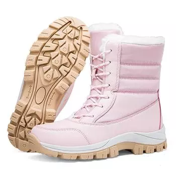 Зимние утолщенные зимние сапоги, плюшевые, теплые, нескользящие и водонепроницаемые, женские, короткие, из хлопка 42 розовый