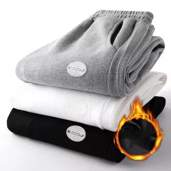 Зимние вафельные брюки 2025 года, мужские модные универсальные модные брендовые спортивные брюки, свободные обтягивающие модные повседневные брюки L белый