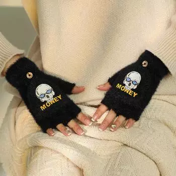 Зимние велосипедные холодостойкие и теплые флип-топ плюшевые женские милые студенческие японские полупальцы хлопковые светящиеся перчатки на Хэллоуин зимние One size