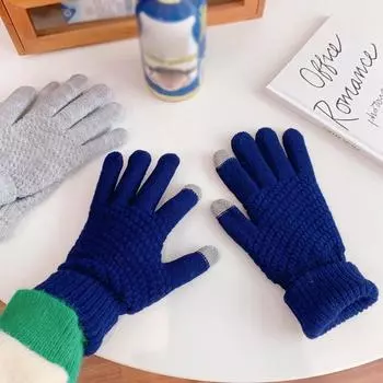 Зимние велосипедные холодостойкие теплые шерстяные перчатки милые студенческие японские перчатки для девочек с пятью пальцами в форме сердца