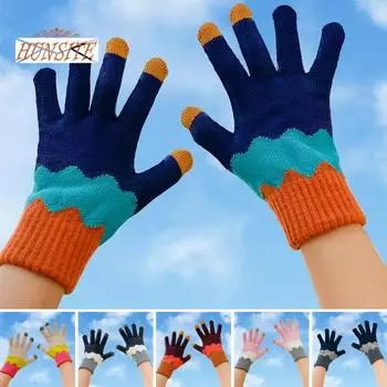 Зимние велосипедные перчатки, трикотажные с цветными блоками, эластичные, мягкие, теплые, противоскользящие, пять пальцев, ветрозащитные, сенсорный экран, утолщенные, перчатки унисекс розовый