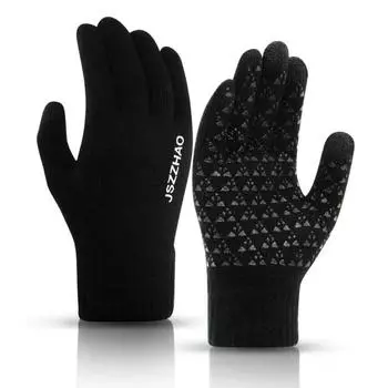 Зимние велосипедные перчатки унисекс, вязаные эластичные перчатки с сенсорным экраном, утолщенные противоскользящие, теплые ветрозащитные, толстые, с пятью пальцами, мягкие женские и мужские перчатки для верховой езды на открытом воздухе чёрный