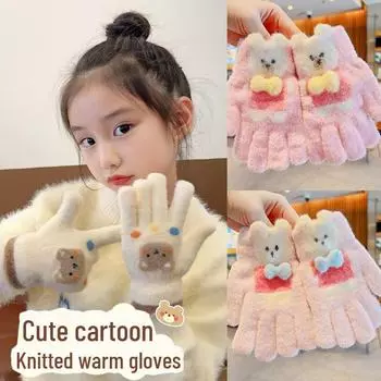 Зимние ветрозащитные детские перчатки с подкладкой из мультяшного бархата: Теплый, утолщенный, непромокаемый дизайн с полным пальцем для мальчиков и девочек Refer to age recommendation after options