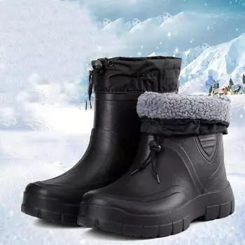 Зимние ветрозащитные хлопковые резиновые сапоги мужские теплые легкие резиновые сапоги до щиколотки модные черные резиновые сапоги без застежек водонепроницаемые рабочие ботинки 46 чёрный