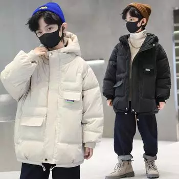 Зимние ветрозащитные теплые куртки для мальчиков с хлопковой подкладкой на молнии и завязками на шнурке, школьные детские парки, детские зимние пальто, наряд 170cm белый