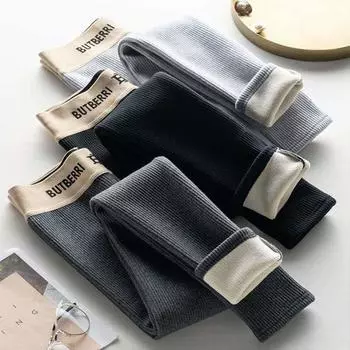 Зимние винтажные утолщенные леггинсы из овечьей шерсти, женские теплые термоштаны длиной до щиколотки с флисовой подкладкой, сексуальные обтягивающие леггинсы для фитнеса с высокой талией S чёрный