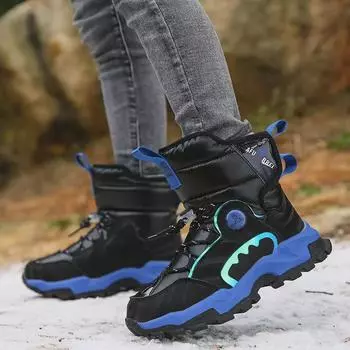 Зимние водонепроницаемые ботинки для мальчиков, нескользящие, очень теплые, средние и большие размеры, обувь для походов на открытом воздухе 34