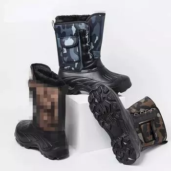 Зимние водонепроницаемые ботинки для снега, мужские модные плюшевые ботинки с толстой подошвой, теплые удобные ботинки для отдыха на открытом воздухе, нескользящие, для рыбалки, повседневные прогулочные ботинки 40 зелёный