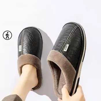 Зимние водонепроницаемые домашние тапочки для мужчин и женщин, нескользящие, теплые, для дома, зимняя обувь 40-41 чёрный