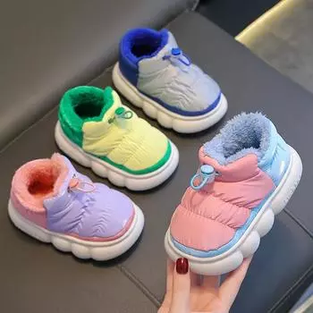 Зимние водонепроницаемые хлопковые тапочки детские с рисунком из мультфильмов нескользящая мягкая подошва для мальчиков и девочек теплая плюшевая высокая домашняя обувь с обхватом пятки 41 синий