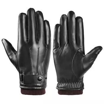 Зимние водонепроницаемые мотоциклетные перчатки из искусственной кожи с полным пальцем, утолщенные перчатки для сенсорных экранов чёрный
