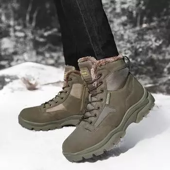 Зимние водонепроницаемые мужские ботинки плюшевые супер теплые зимние мужские кроссовки ботильоны для активного отдыха мужские пустынные ботинки Hombre 39 зелёный