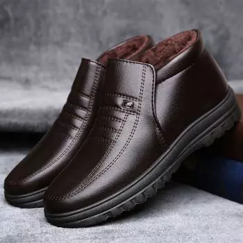 Зимние водонепроницаемые мужские повседневные кожаные туфли из фланели с высокой посадкой без застежек мужские повседневные туфли из резины теплые зимние туфли для мужчин 44 чёрный