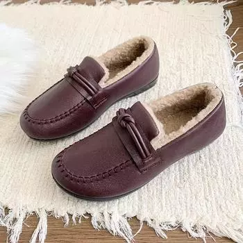 Зимние водонепроницаемые плоские женские туфли из хлопка Зимние хлопковые туфли для мам плюс кашемир Теплые повседневные туфли Обувь в горошек 36 чёрный