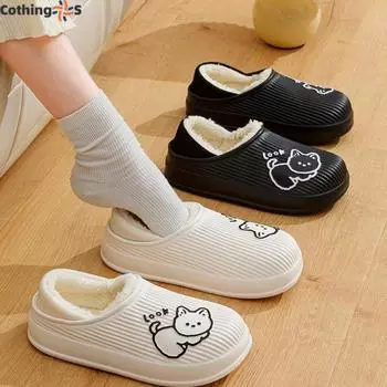 Зимние водонепроницаемые теплые плюшевые хлопковые тапочки, толстая подошва, нескользящие, подходят для дома и пар 36-37