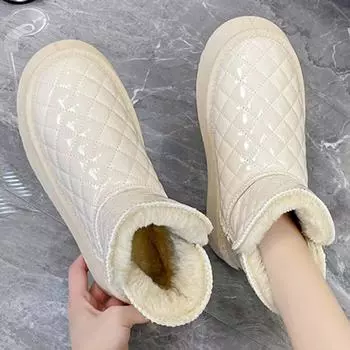 Зимние водонепроницаемые женские зимние ботинки для снега, модные, сладкие, бежевые, утепленные, на платформе, из хлопка 35 чёрный