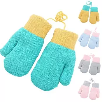 Зимние вязаные перчатки для маленьких мальчиков и девочек, детские утолщенные теплые перчатки с героями мультфильмов серый