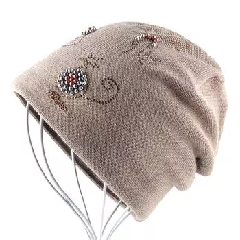 Зимние вязаные шапки для женщин, новая модная шапка с милыми стразами и жемчугом, теплые вязаные шапки для кошек красный