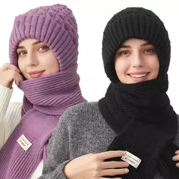 Зимние вязаные шапки и шарфы Skullies, комплект из холодного шарфа для защиты ушей, теплые шапки для девочек, ветрозащитные шапки для велоспорта и женщин, кепки для активного отдыха