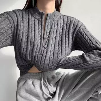 Зимние вязаные свитера на молнии, женские кашемировые мягкие однотонные женские пуловеры с длинными рукавами, уличная одежда, тонкий джемпер One size чёрный