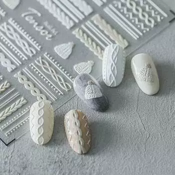 Зимние вязать 5D наклейки для ногтей украшения для ногтей наклейки с тиснением свитер ткань 8*10.3cm