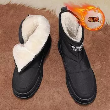 Зимние высокие бархатные зимние ботинки, модные повседневные удобные теплые мужские ботинки с боковой молнией, защищающие от холода, уличные хлопковые ботинки 39 чёрный