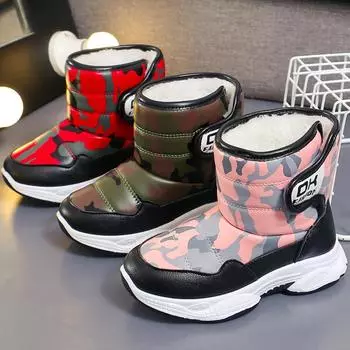 Зимние высокие ботинки для девочек, детская хлопковая обувь, спортивная обувь, водонепроницаемая, плюс бархат, теплая, сверхлегкая, для мальчиков, зимняя спортивная обувь 26 армия зеленый