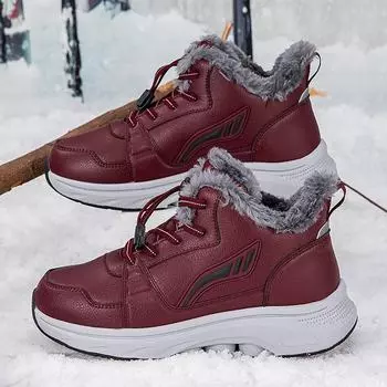 Зимние высокие ботинки для ходьбы с бархатной подкладкой — водонепроницаемые и теплые для пожилых людей 45 красный