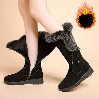 Зимние высокие ботинки для снега Ботинки на толстой подошве Бархатные теплые и нескользящие ботинки 35 чёрный