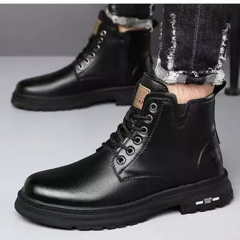 Зимние высокие ботинки Martin: Зимние ботинки с бархатной подкладкой и толстой подошвой, повседневный британский стиль, теплые рабочие ботинки из хлопка. 43