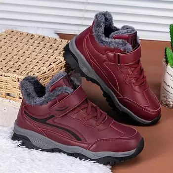 «Зимние высокие кожаные полуботинки с бархатной подкладкой для пожилых людей — плотный хлопок, большие размеры, для использования на открытом воздухе» 38 чёрный