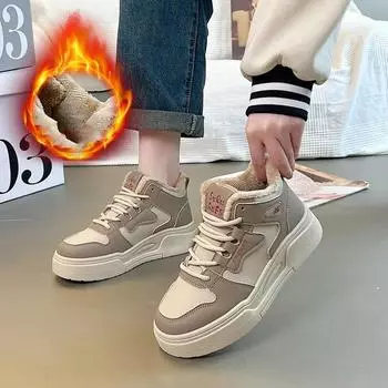 Зимние высокие кроссовки для женщин 2025 Новые уличные зимние ботинки Женские повседневные ботинки на платформе Теплая хлопковая обувь Zapatos Mujer 35 чёрный