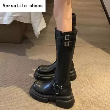 Зимние высокие сапоги на платформе для женщин, модные длинные сапоги без застежек, женские элегантные сапоги с толстой подошвой, женские современные сапоги 35