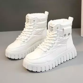 Зимние высокие туфли в корейском стиле с бархатом, повседневные туфли для женщин и студентов, хлопковые туфли на платформе, толстая подошва и сохранение тепла 40 чёрный