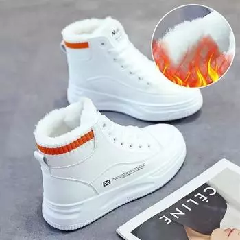 Зимние высокие женские кроссовки, весенние студенческие повседневные спортивные туфли на плоской подошве со шнуровкой для женщин, парусиновые кожаные туфли на платформе 35