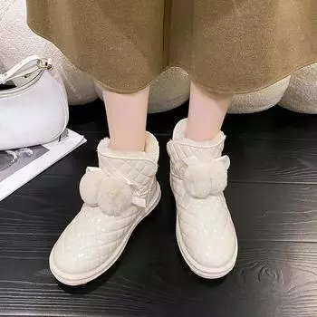 Зимние высокие зимние сапоги плюс хлопковые женские сапоги Теплая хлопковая обувь Женские ботинки 35 чёрный