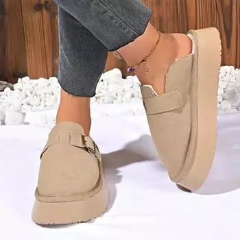 Зимние высококачественные женские тапочки2025Новые однотонные женские туфли с полукруглым носком на толстой подошве из хлопка 35-42 больших размеров 35 покинуть белый